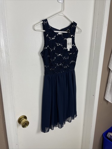 Speechless Dress Women’s Juniors Size 1 Navy Blue Sleeveless Fit & Flare NWT - Picture 3 of 16