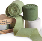 Green Ribbon 1-1/2 X 15 Yards Handmade Cotton Frayed Fringe Fabric Ribbons for C