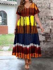 Maple Womens Stretch Knit Tie Dye Geo Print Short Sleeve A-Line Dress Plus Sz 3X