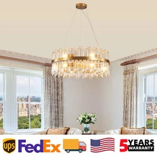 24'' Modern K9 Crystal Chandelier Gold Large Round Pendant Light Ceiling Fixture