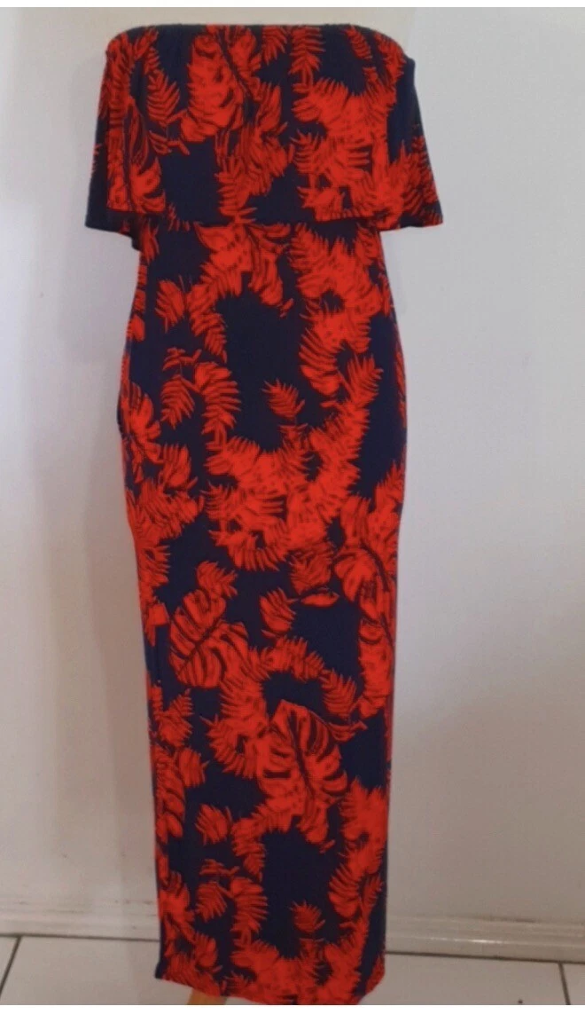 VETEMENTS BOOHOO Abito Stretchy Tema Tropicale Foglia di Palma 8 Maxi Party Boho Casual Estate