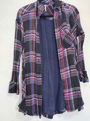Free People Nordic Day Side Lace Up  Flannel Top Plaid Size XS oversized