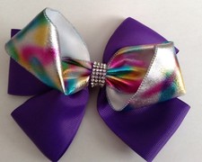 Big Beautiful Bow Hair Clip Rainbow Rhinestones Purple