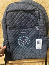  VERA BRADLEY COTTON BACKPACK, DENIM NAVY, FLOWER Motif #26248-I27, NWT Rare
