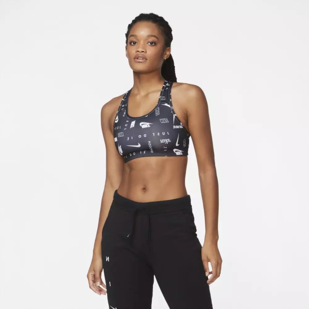 Nike Women's Black Swoosh Medium Padded Logo All Over Print Sports