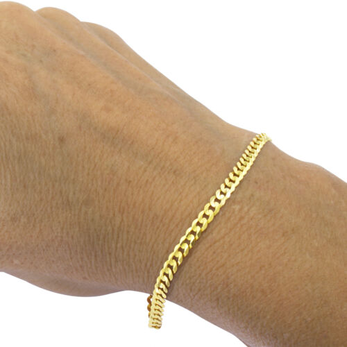 10K Yellow Gold Solid 4mm Concave Curb Cuban Chain Italian Mens Bracelet 8.5" - Picture 2 of 12