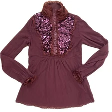 Lady Cotton & Chiffon Top, Glitter & Bottoms, Turtleneck, Purple (Made In Italy)