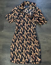 Prettylittlething Black Satin Floral Print Button Detail Bodycon Dress