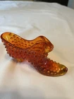 Vintage Fenton Orange Amberina Glass Hobnail Cat Head 3995 Slipper Shoe Glows