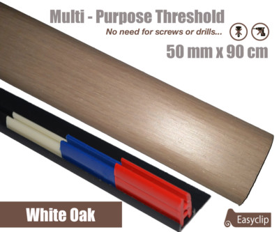 Neu Weiß Eiche Furnier Übergang Schwellenleiste 50mmx90cm Multi-Höhen/Schwenkbar