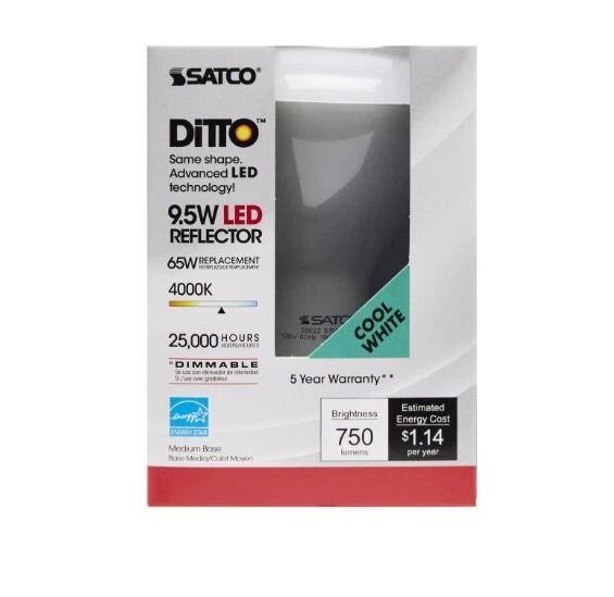 SATCO S9622 9.5W LED 4000K R30 BR30 DIMMABLE FLOOD LIGHT BULB REPL-65 - Image 2 of 3