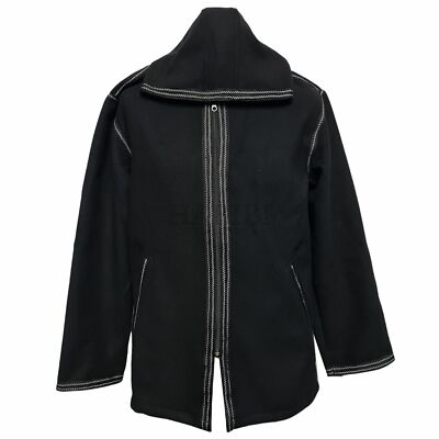 Veste Marocaine Baja En Laine Cachemire Mélangée - Taille Régulière, Noir, à Capuche - Neuf Avec étiquettes