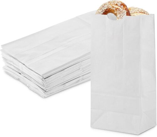 MT Products 8 lb Kraft Disposable White Paper Grocery Lunch Bags - Pack of 100 - Picture 1 of 11
