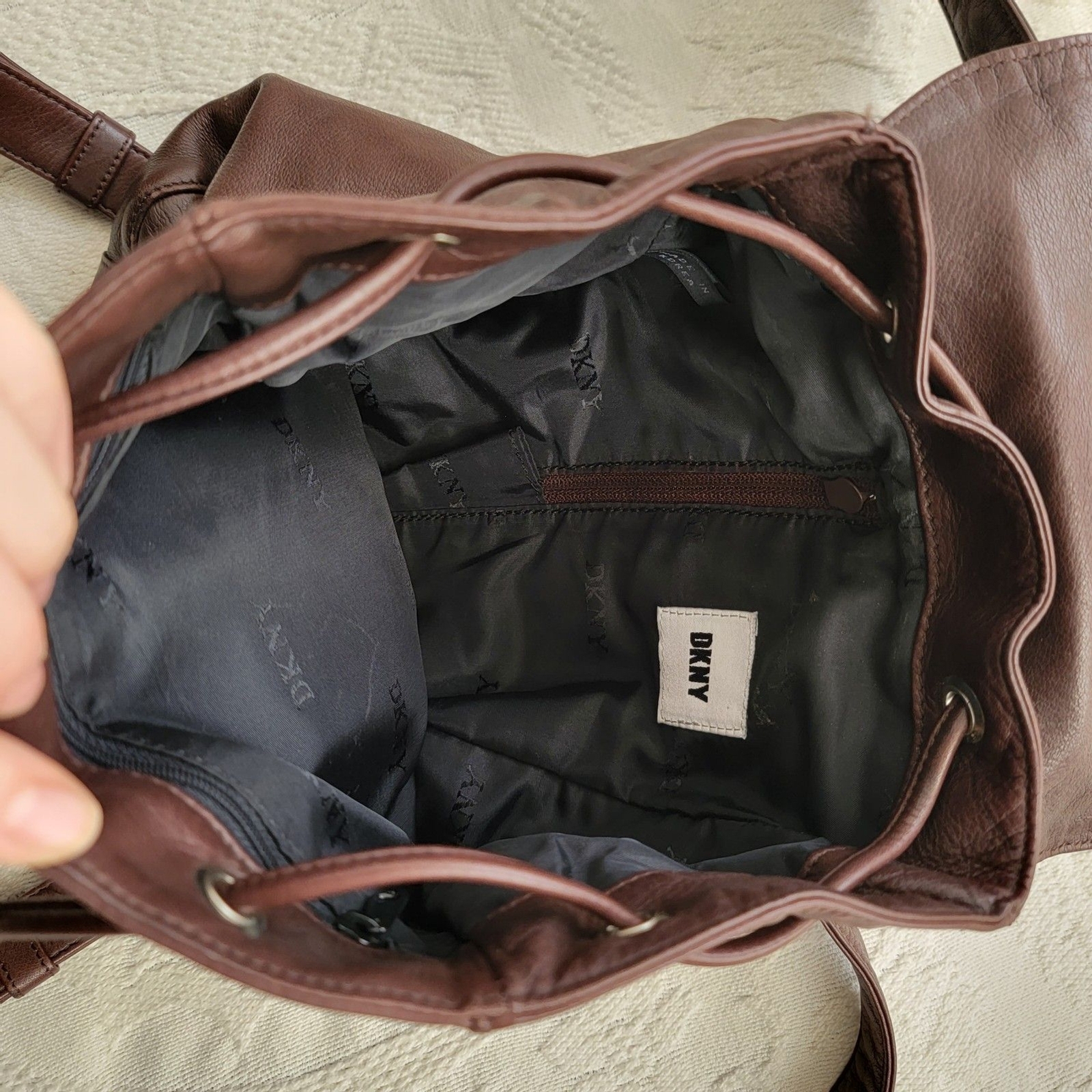 DKNY Leather Backpack Purse Adjustable Straps Cinchab… Gem