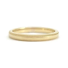 Thin Plain Milgrain Edge Wedding Band Ring 14K Yellow Gold, Size 5.75, 2.3 mm