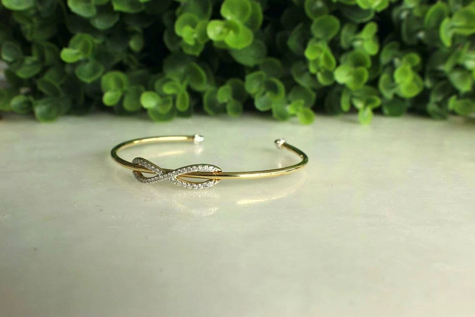 Brazalete Brazalete Brazalete Infinito Diamante Simulado 2.00 Ct Regalo Chapado en Oro Amarillo Foto 3 de 4