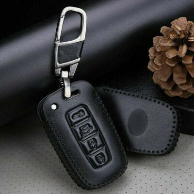Black Leather Key Cover Skin Shell Fob Keychain For Hyundai