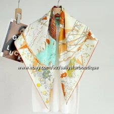 Sallys Boutique 14 Momme Twill Silk Wrap Scarf Boat Building Print Shawl 35"