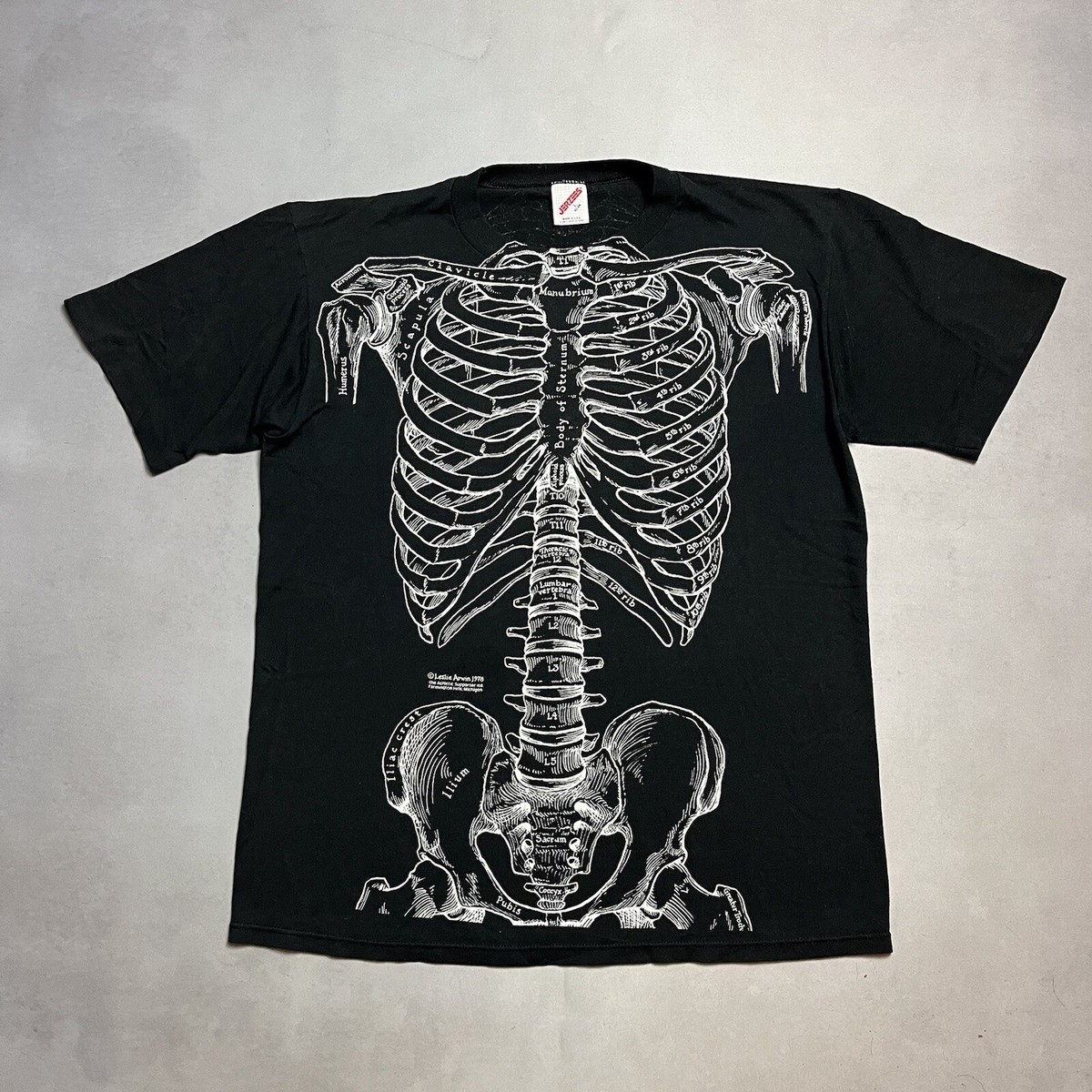 Leslie Arwin 骨プリントTシャツ 人体 解剖 1978年 Vintage Leslie Arwin Art Skeleton Anatomy Tee Shirt 2 Sided
