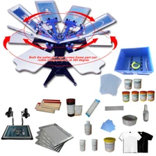 Full Set 6 Color Silk Screen Printing Press Materials Kit 6 Station Machine