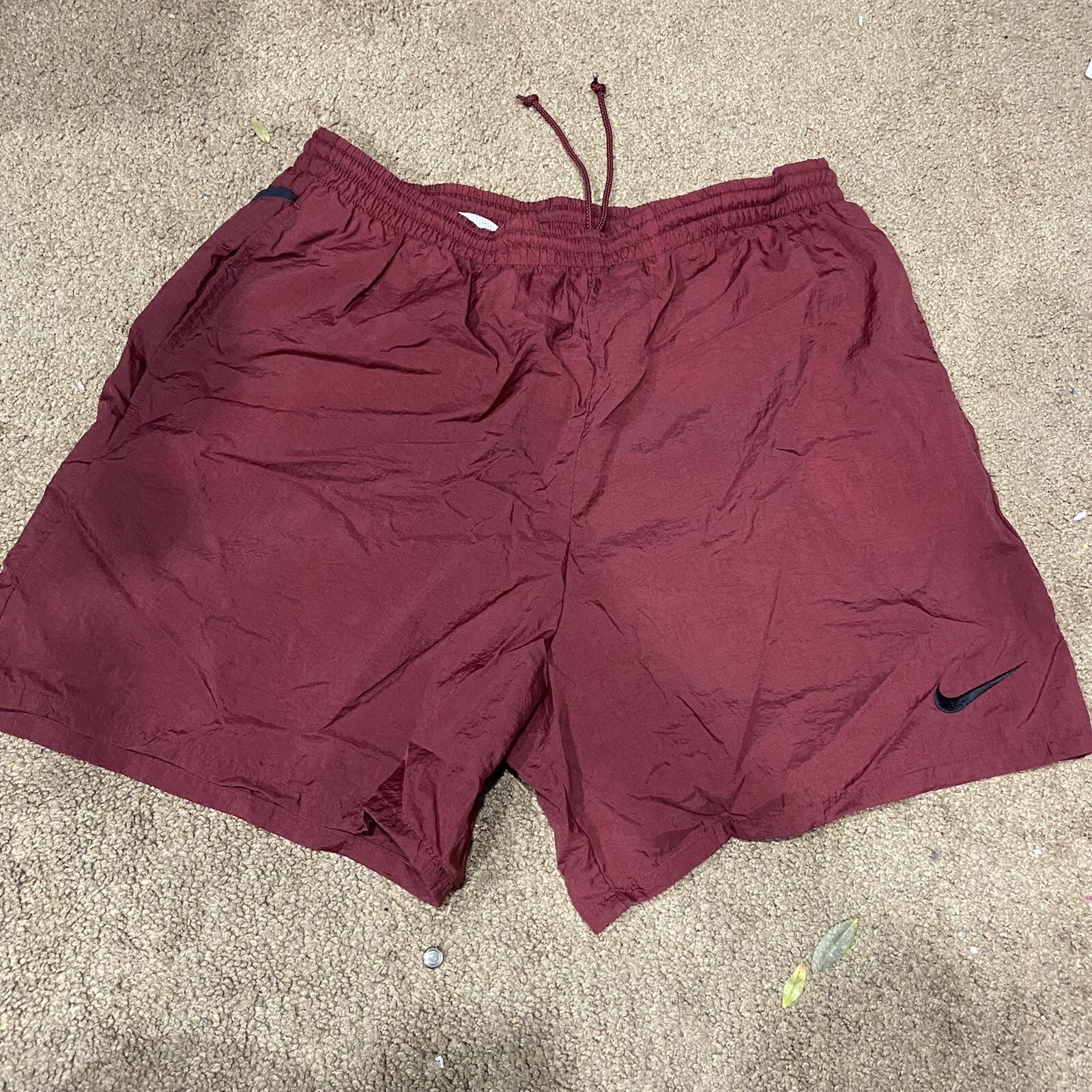 Vintage Nike Mens Big Swoosh Logo Burgundy Lined Swim… Gem