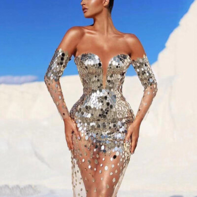 Womens Sexy Deep V Neck Bodycon Mini Dress Sequins Party Club Cocktail Ball  Gown | eBay