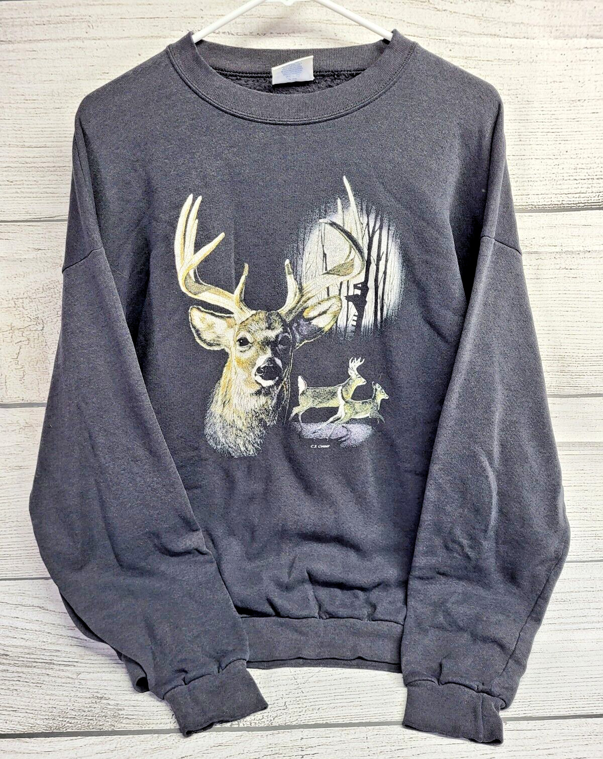 Vintage 90s C.J. Conner Deer Graphic Print Sweatshirt Santee Tag Size XL USA