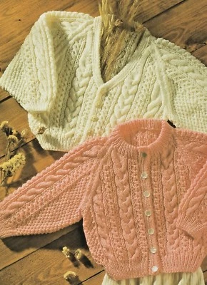 VINTAGE 33 DK Cable Cardigans Knitting Pattern Baby Girls/Boys 16 - 22" 41 & 56cm COPY