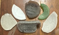 6 Pc Genuine Natural Beach Sea Glass  Bottle Bottom Pieces W/ Writing  Seagrams Et