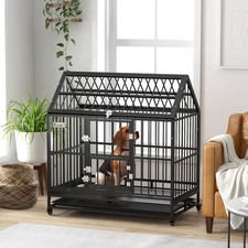 48" Steel House Dog Crate with Wheels, Black