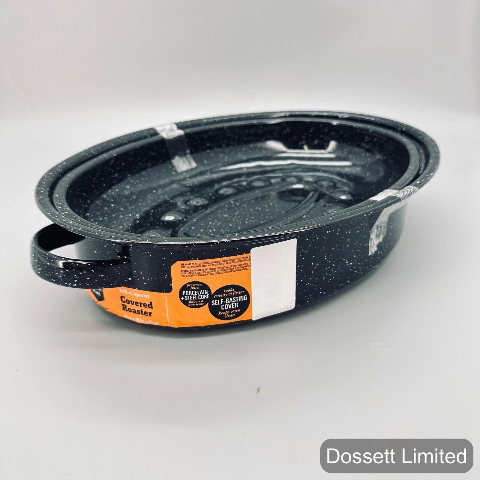 [DAMAGE] Granite Ware Covered Roaster 10 Lb Black Speckled Porcelain Steel 15x10