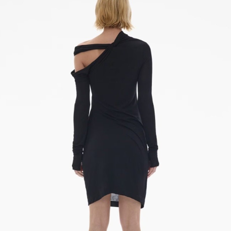 helmut lang asymmetric mini dress Helmut Lang Scala Draped Long-Sleeve Asymmetric Hem Mini Dress