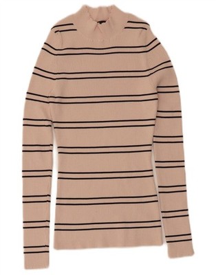Karen Millen Damen Top Langarm UK 12 Medium rosa gestreift Viskose AG03