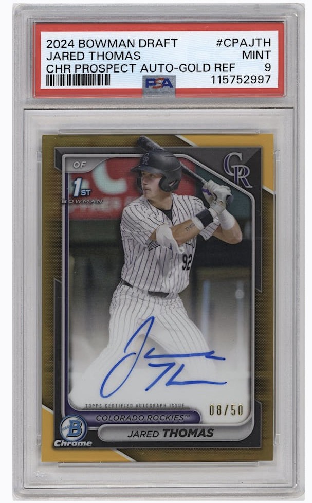 2024 Bowman Draft - Chrome Prospect Autographs Jared Thomas Gold Refractor /50  