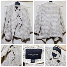 Banana Republic Jacket Womens 10 Cream Soft Long Boucle Taupe Novelty Open Front