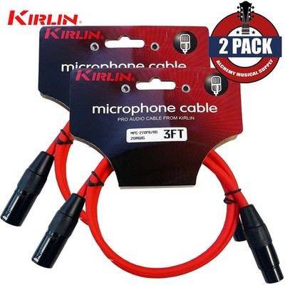 2-PACK Kirlin 3FT XLR Male/Female 20AWG Microphone Audio Cable Red XLRM-XLRF