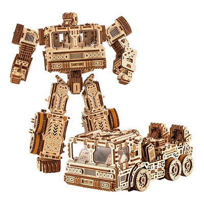 #ad Wood Trick Timbertron Robot Transforms into Rolling Truck 3D Wood... Fast Ship $168.99