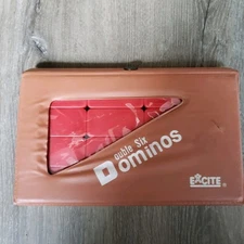 VTG Excite #6621 Red Double Six Dominoes in Original Vinyl Case 28 Total FLAWS