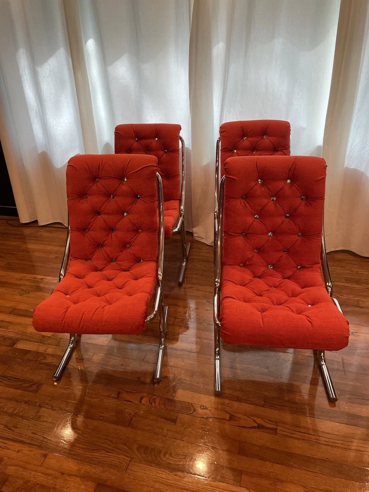 Conjunto de 4 Cadeiras de Jantar Vintage Cromadas Daystrom - Novo Estofamento de Tecido Knoll  - Imagem 2 de 4