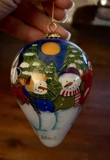 Li Bien Pier 1 Ornament Snowmen On Christmas Morning 2004  5” With Velvet Box