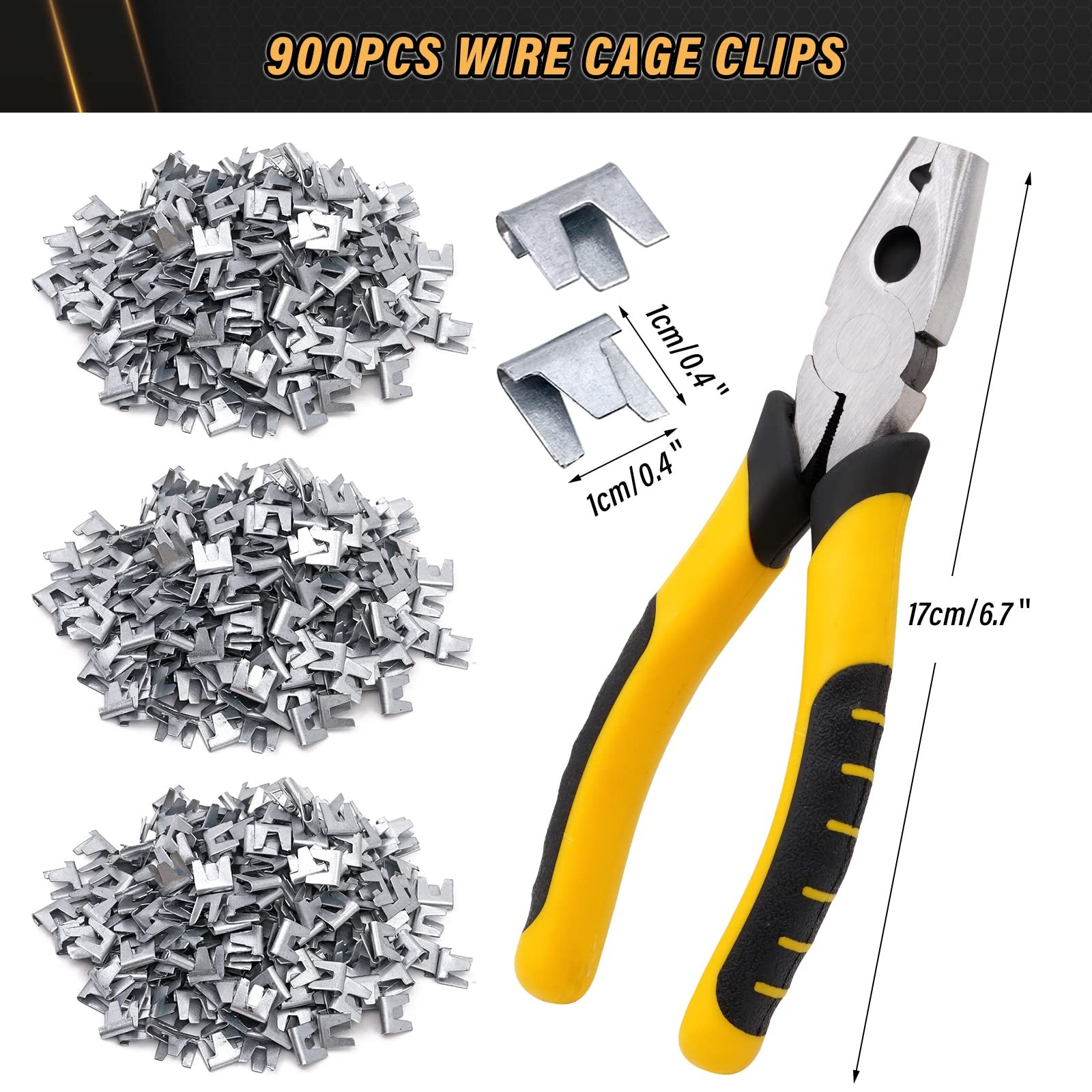 900pcs Rabbit Chicken Wire Cage Clips with Fence Pliers Hog Rings Snap-Ring P...