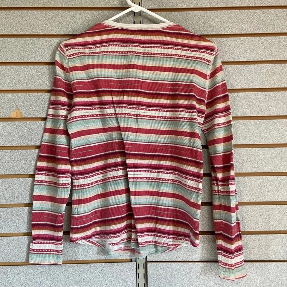 Chaps Women's Striped Henley Long Sleeve Thermal Shirt M/M Red Green White - Image 3 of 4