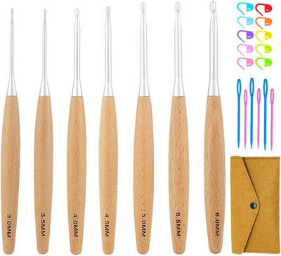 #ad Beech Wood Crochet Hooks Set with CaseErgonomic Handle Crochet Hooks Set 3.0... $23.29