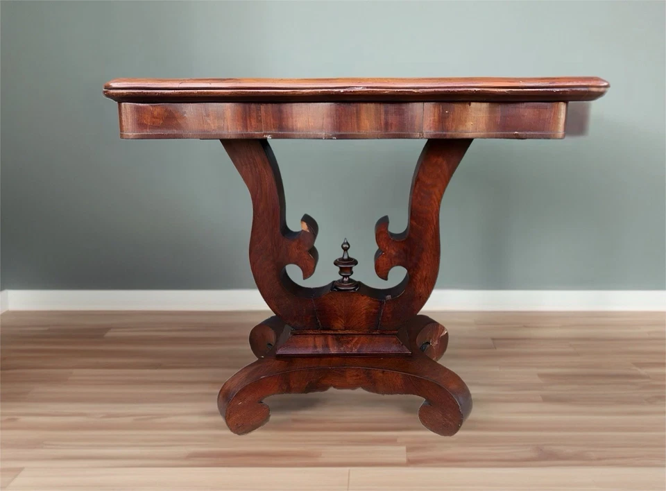 Antigua consola base Empire Lyre y mesa de juego, alrededor de 1830 Foto 2 de 4