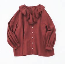 Nest Robe Linen Ruffle Collar Blouse Flare Design Casual Style New