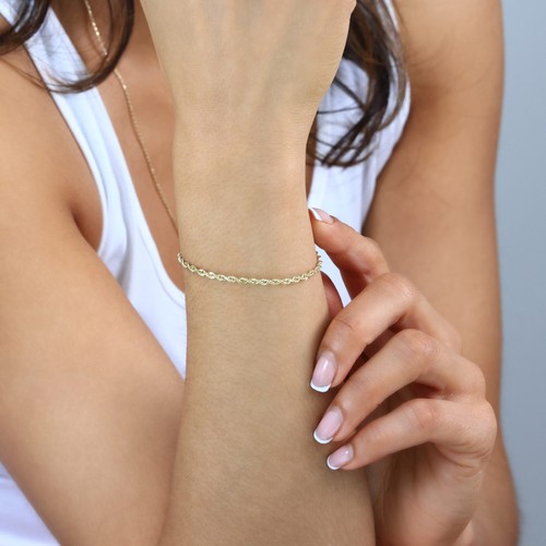 Collar pulsera de oro amarillo de 10 quilates de 1,5 mm-10 mm cadena cuerda D/C para hombre y mujer de 7"-30" - Imagen 32 de 156