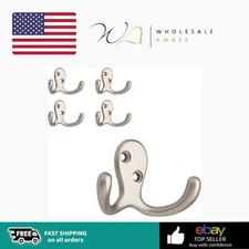 Franklin Brass (5-Pack) Double Wall Hooks 2-Prong Coat/Hat Matte Nickel Hooks