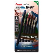 Pentel EnerGel Kuro Shades of Earth, Assorted Ink, 6-pk