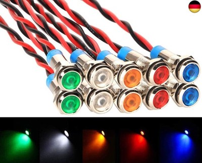 Gebildet 10pcs 6mm AC/DC 12-24V Wasserdicht erkabelt LED Kontrollleuchte Set(5