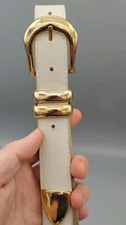 VTG A. Brod Leather Belt Brass Buckle Size L Womens Light Gray Made In USA